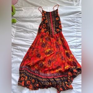 orange/red patterned dress from free people
